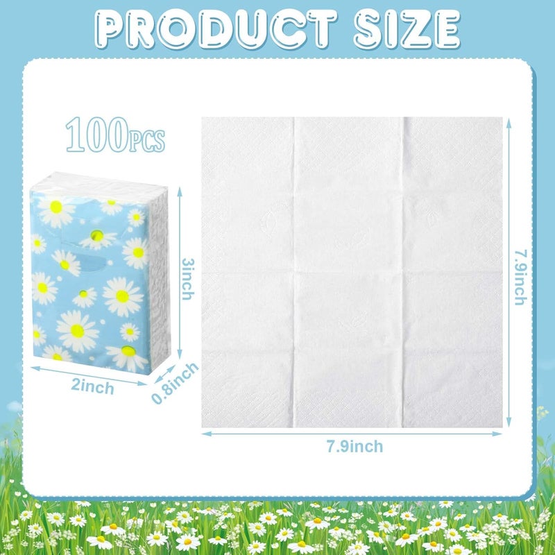 Outus 100 Pack 800 Sheets Small Travel Pocket Tissue Packs 3 Ply Travel Size Individual Facial Tissue Floral Daisy Design for Wedding Funeral Bridal Shower Household Essentials - Image 2